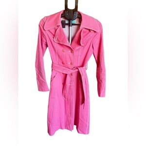 Beth Bowley Sz 2 Pink Trench Coat Belted Jacket 100% Cotton Lined Y2K Anthro